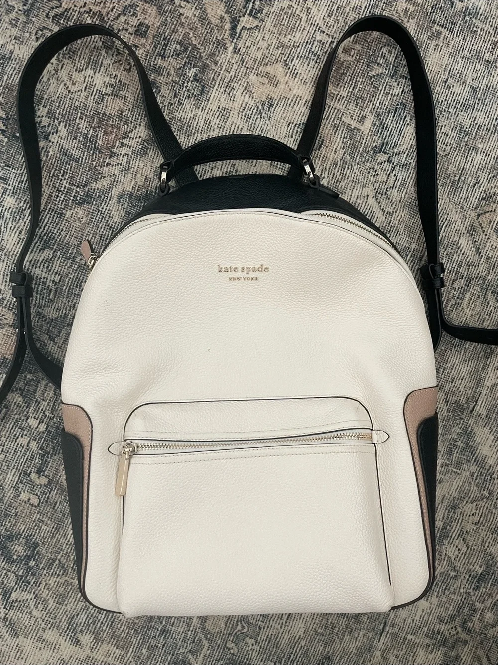 Kate Spade White Leather Backpack with Black & Taupe Accents